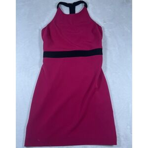 Belle Badgley Mischka Dress Womens 6 Pink Black Beaded Racerback Cocktail Sheath